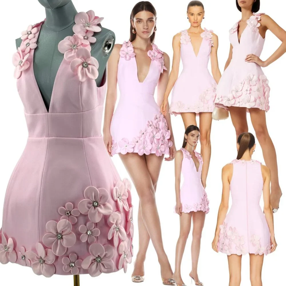 🆕 BRONX & BANCO 🧿 NWOT Estelle Floral Mini Dress, Blush Pink - Sz M US 6 - Picture 1 of 17